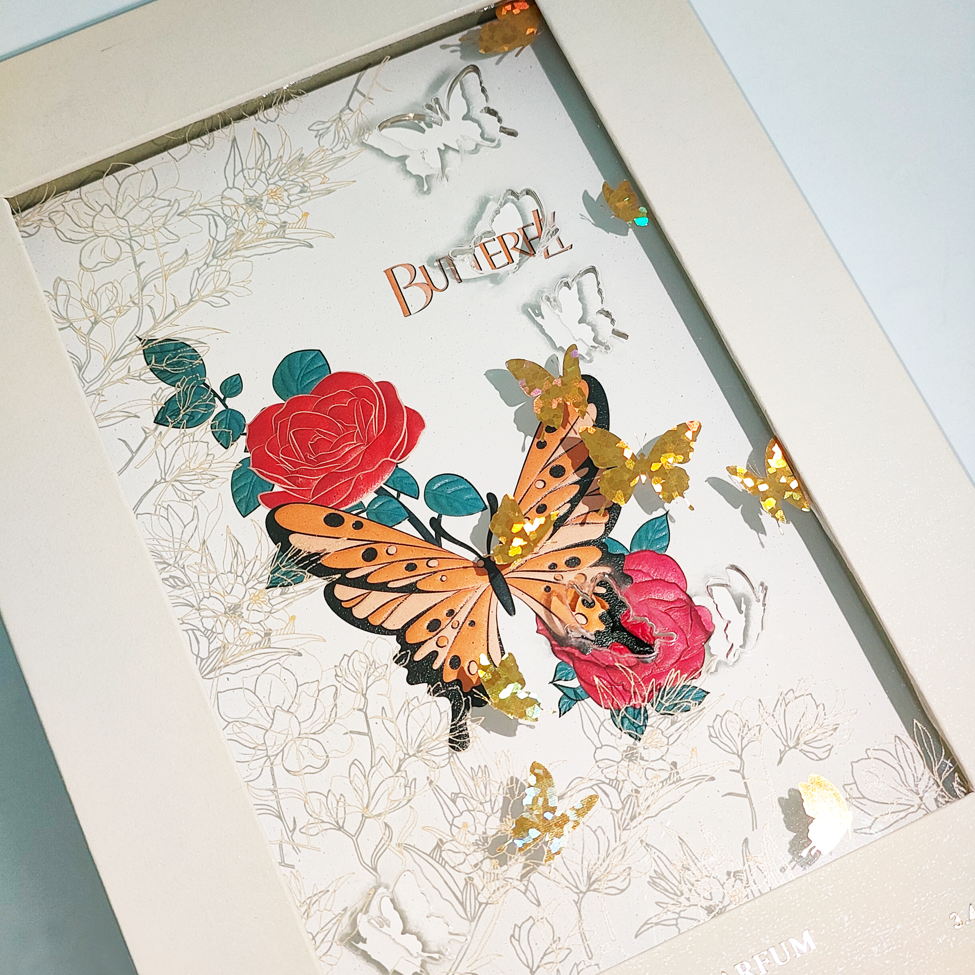 Luxury Photo Album Box Set: Butterfly and Rose Design with Gold Foil Stamping and Acrylic Engraving
