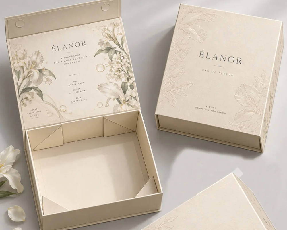 Folding Relief Paper Rigid boxes Cosmetic Perfume Gift Packaging