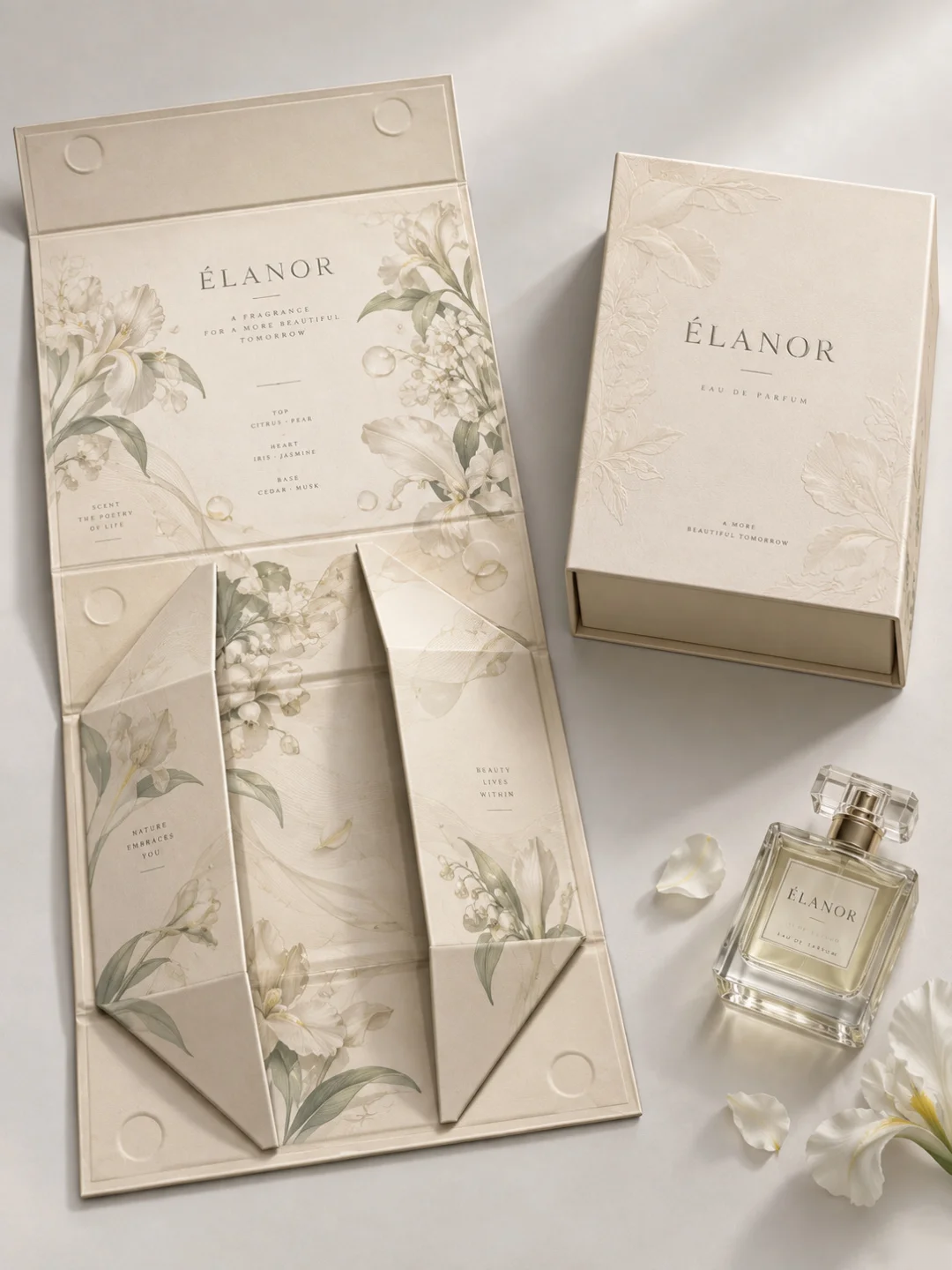Folding Relief Paper Rigid boxes Cosmetic Perfume Gift Packaging