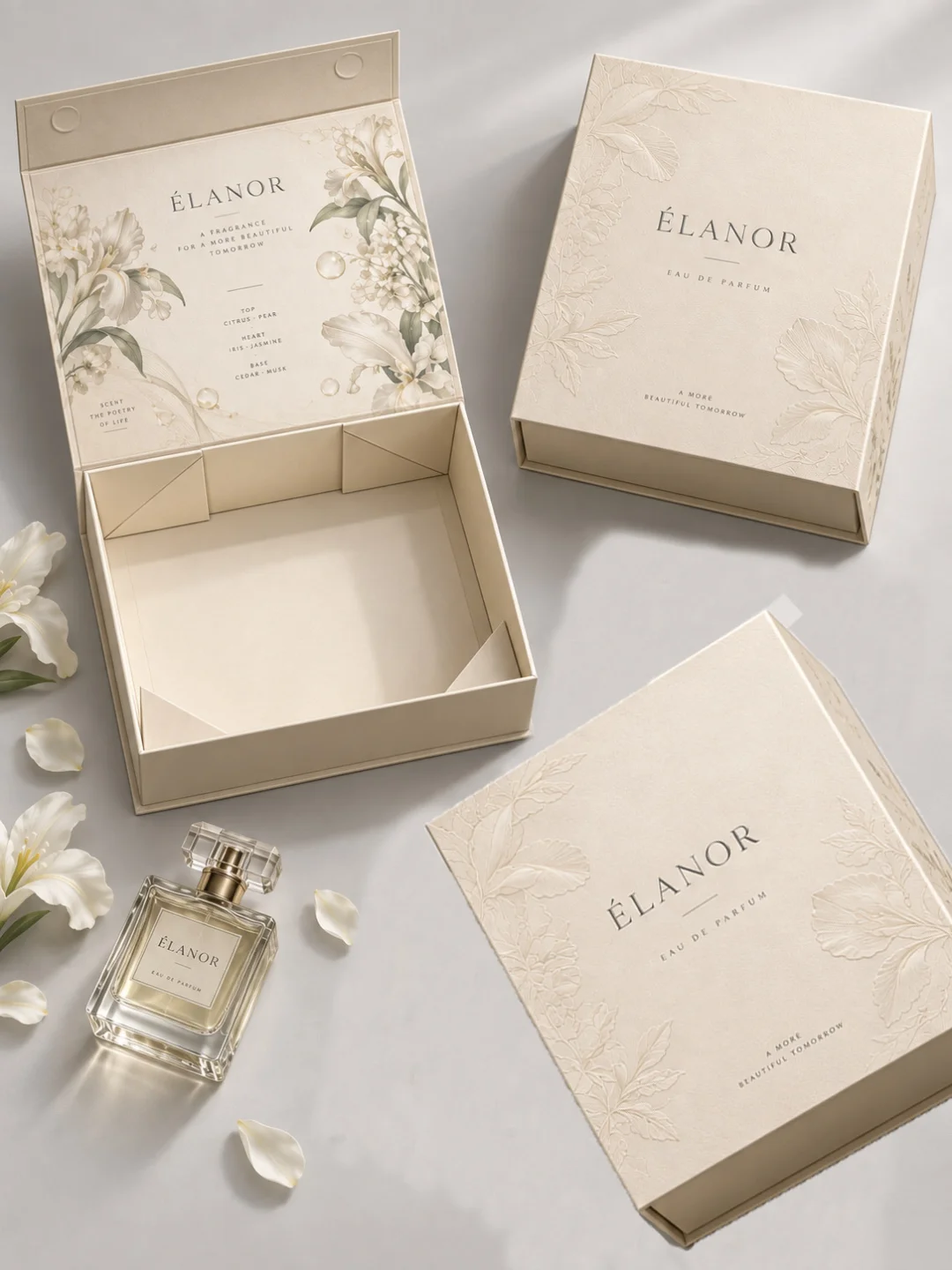Folding Relief Paper Rigid boxes Cosmetic Perfume Gift Packaging